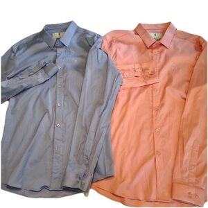 Set Of 2 Father Sons Stretch Slim Fit Button Down Dress Shirt Pink Blue Mens XL